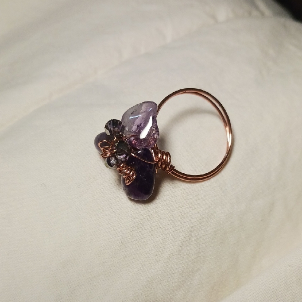 Handmade Copper Ring With Purple Stones
